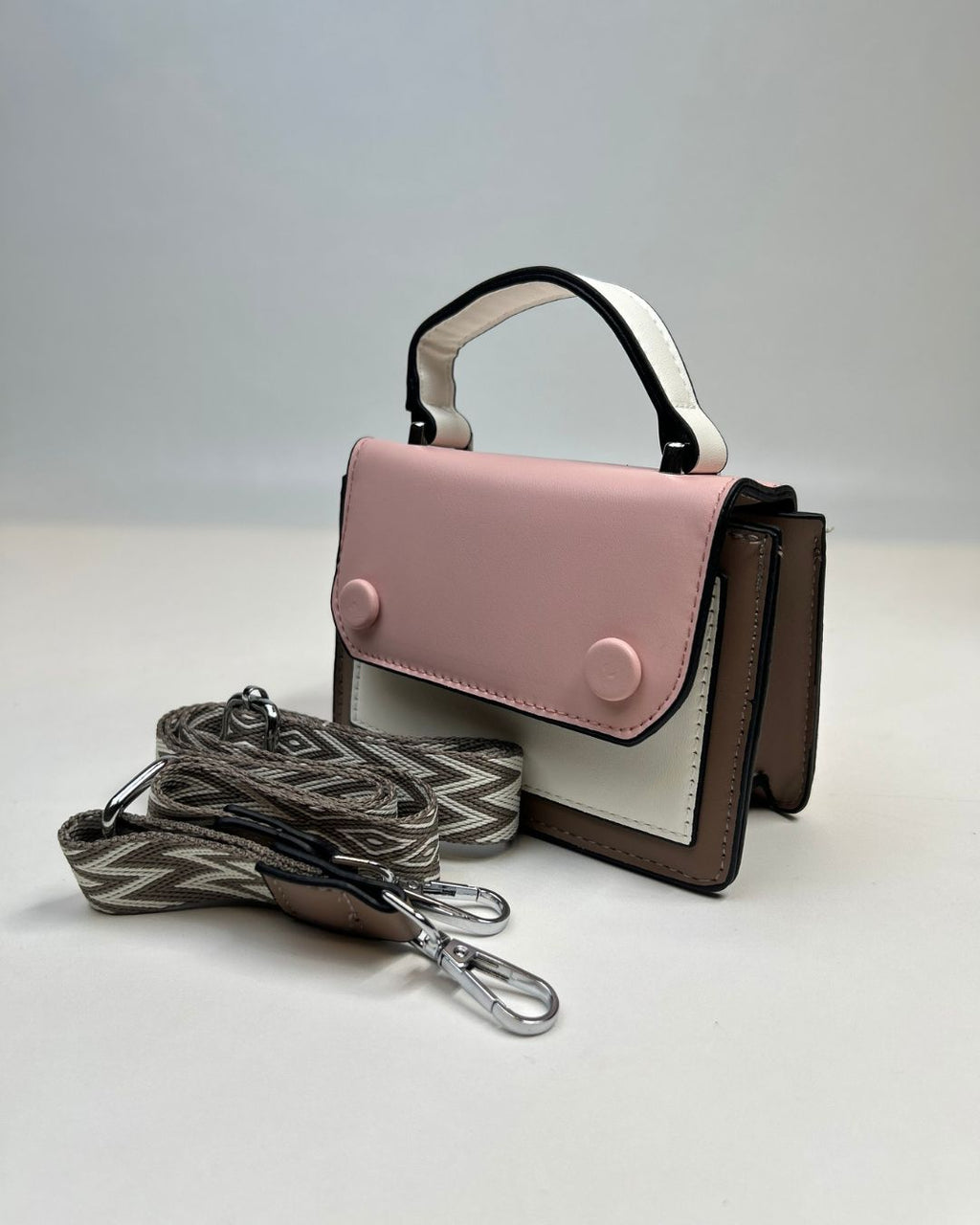Color-Block Mini Satchel Handbag with Top Handle