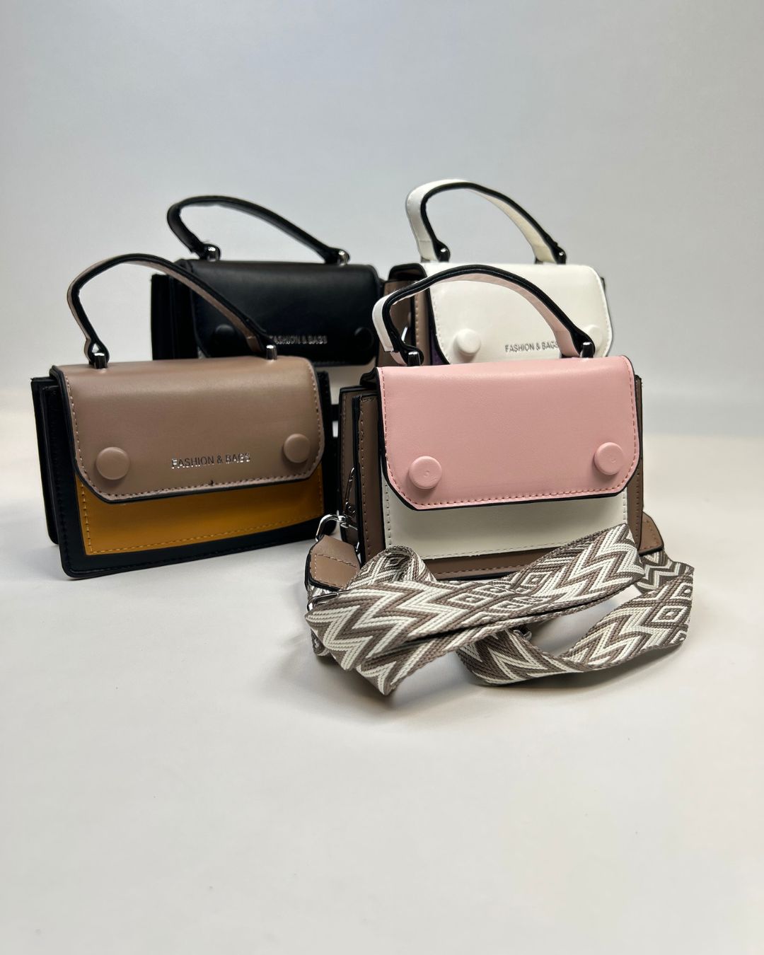 Color-Block Mini Satchel Handbag with Top Handle