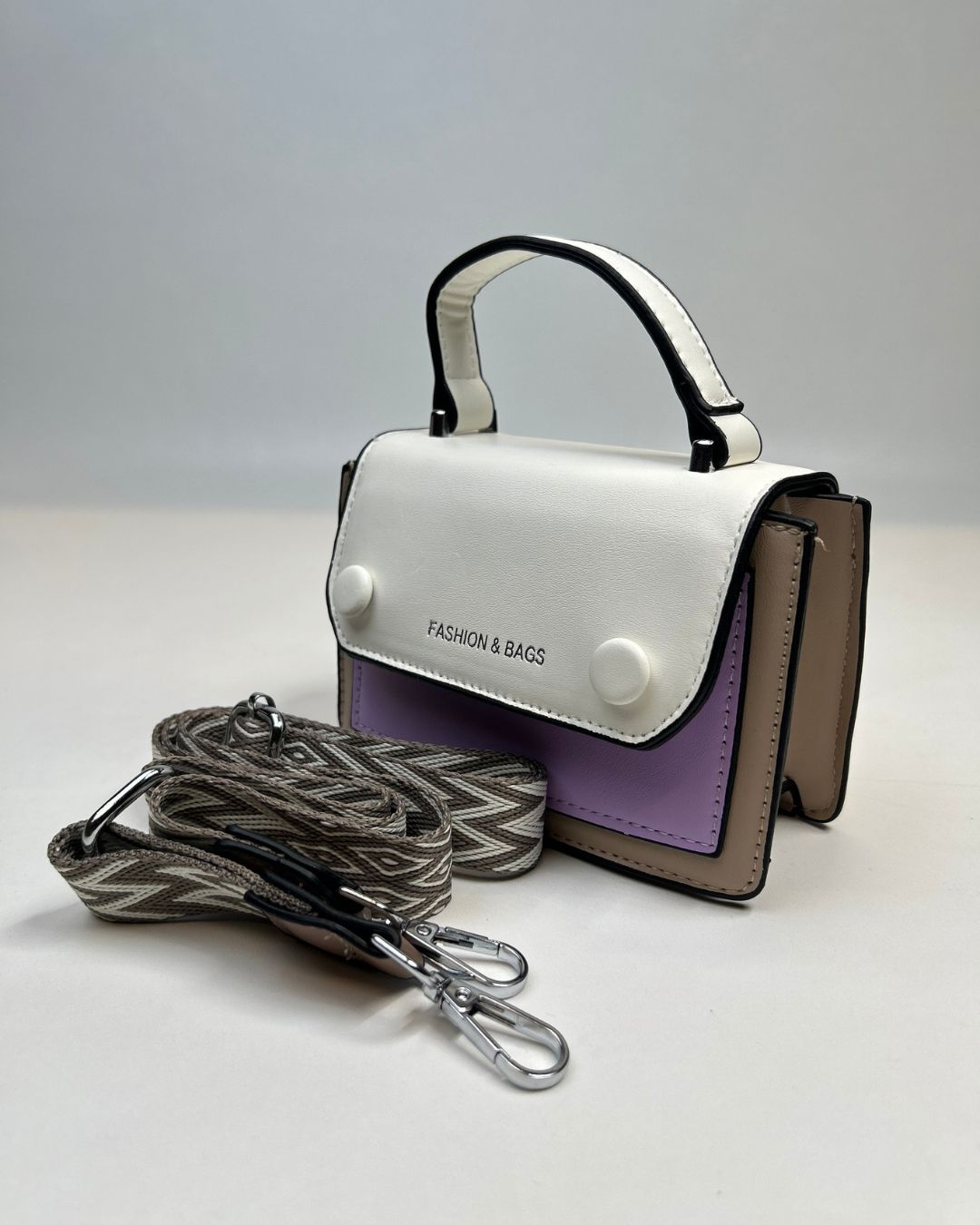 Color-Block Mini Satchel Handbag with Top Handle