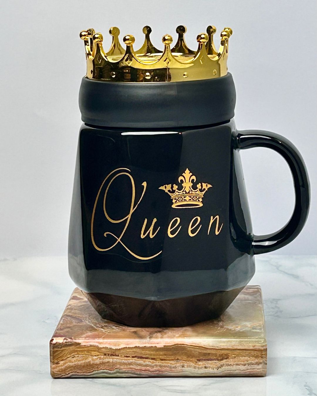 Royal Crown Ceramic Mug with Lid – King & Queen Gift Set 