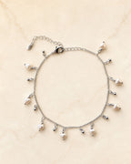 Silver Pearl Heart Charm Anklet