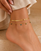 Gold Multi Heart Charm Layered Anklet