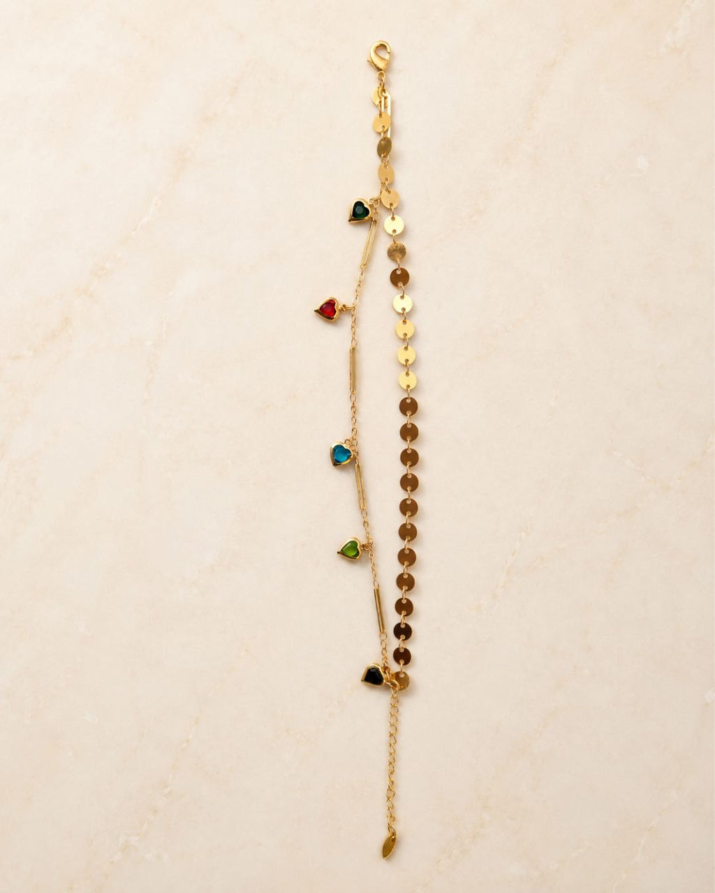 Gold Multi Heart Charm Layered Anklet