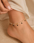 Pearl Bead Clover Charm Anklet for Women