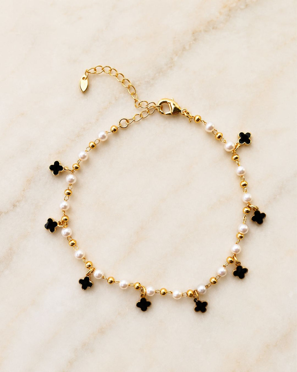 Pearl Bead Clover Charm Anklet for Women