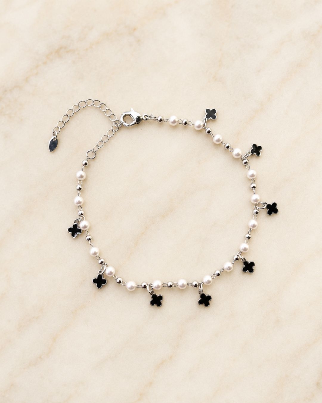 Pearl Bead Clover Charm Anklet for Women
