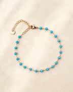 Gold Blue Beaded Chain Anklet for Women