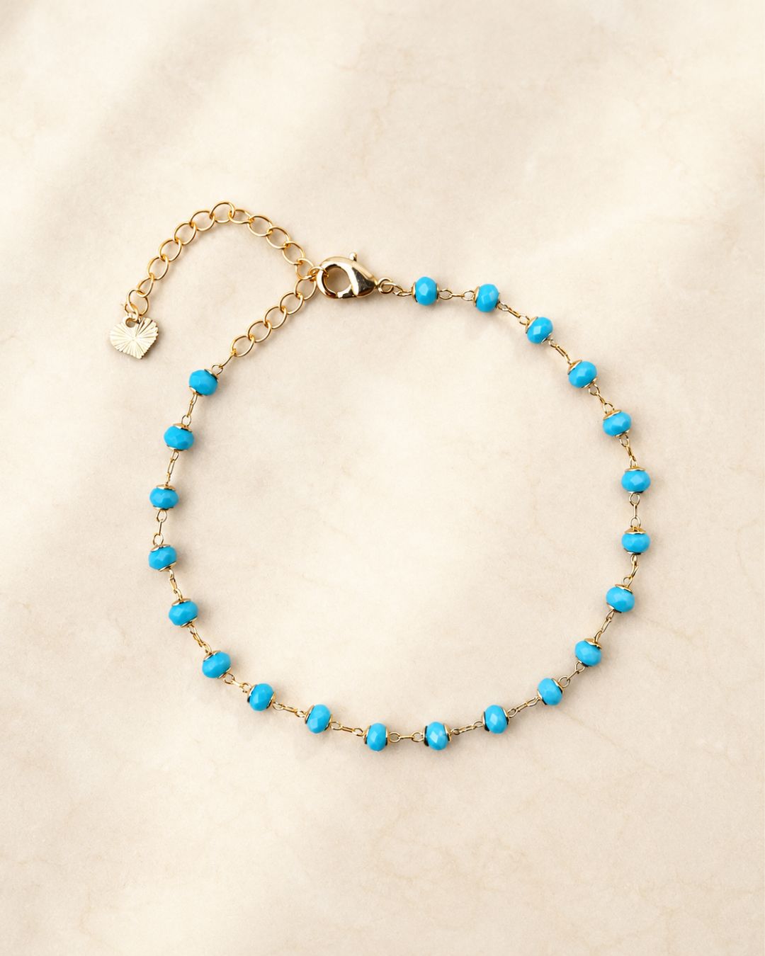 Gold Blue Beaded Chain Anklet for Women
