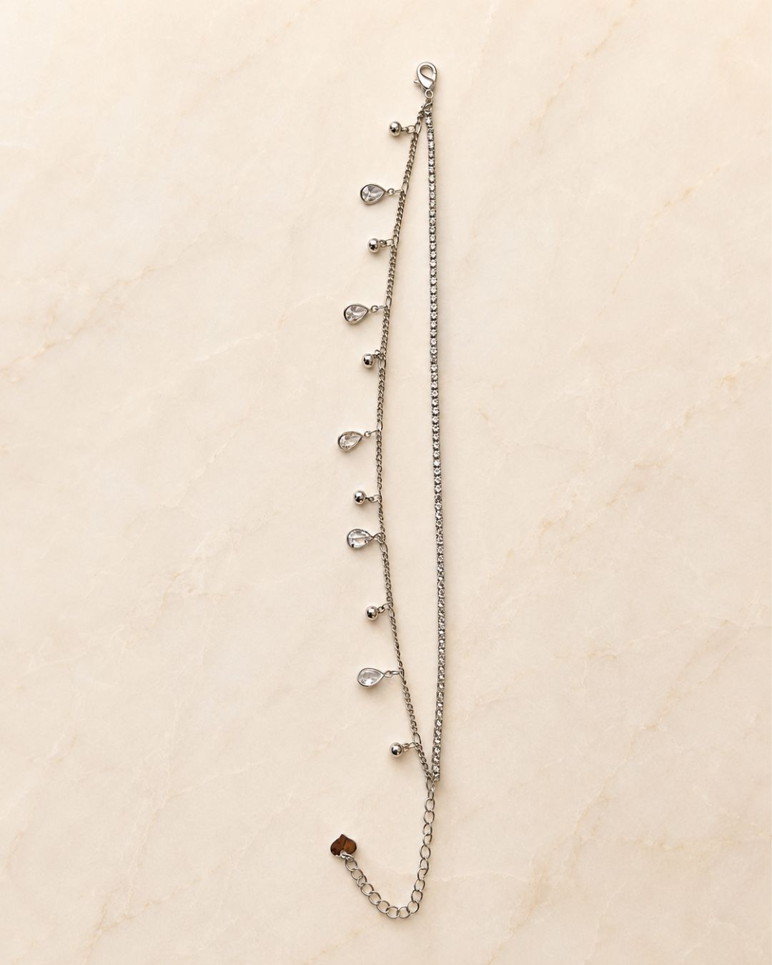 Silver Crystal Teardrop Layered Anklet for Women