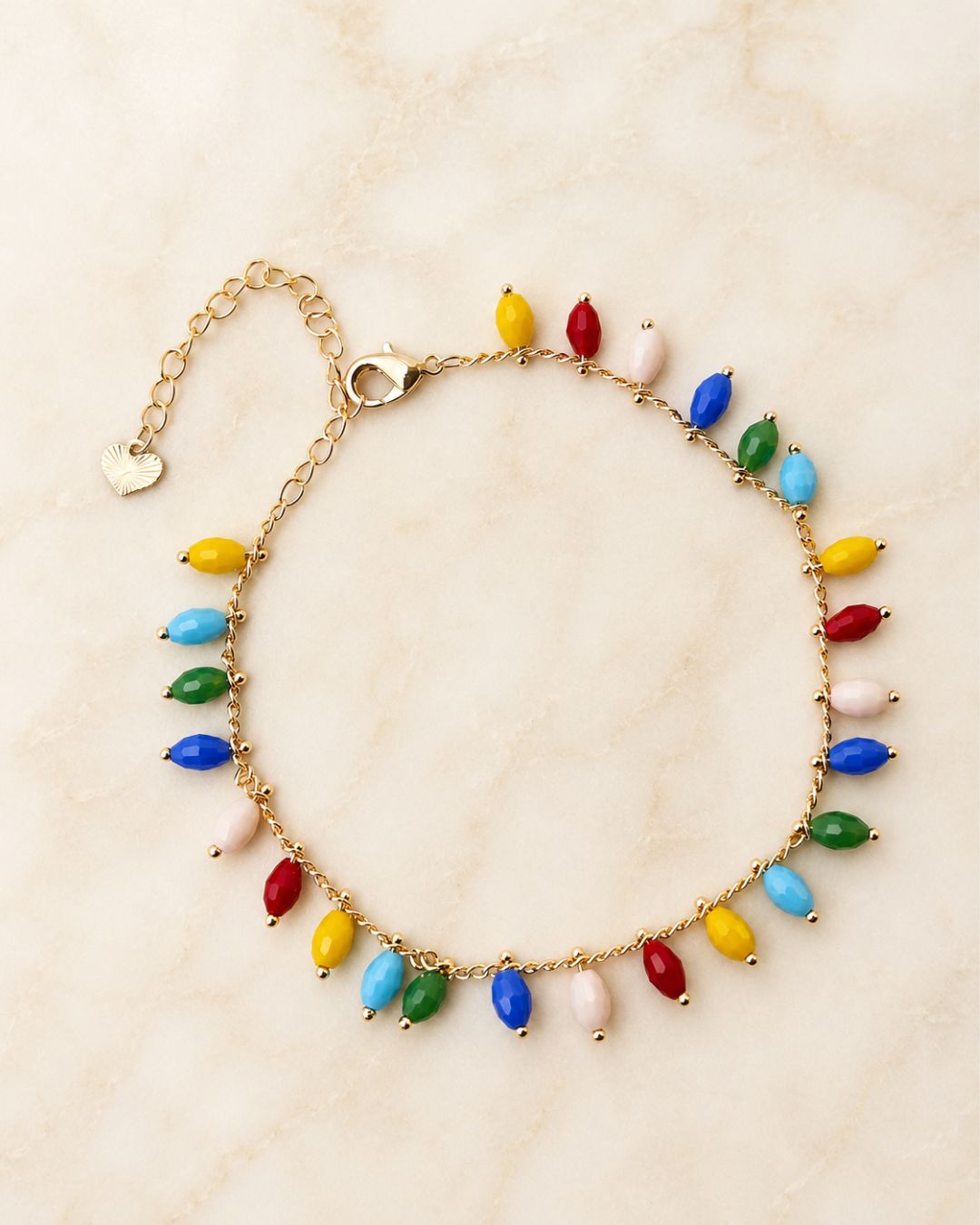 Gold Beaded Drop Chain Anklet for Women
