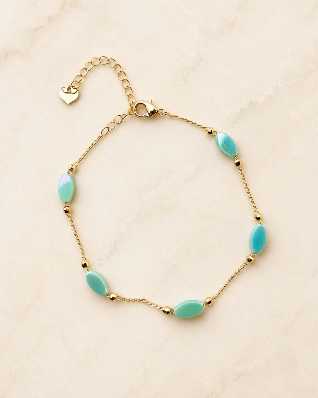 Gold Turquoise Oval Bead Chain Anklet for Women