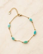 Gold Turquoise Oval Bead Chain Anklet for Women