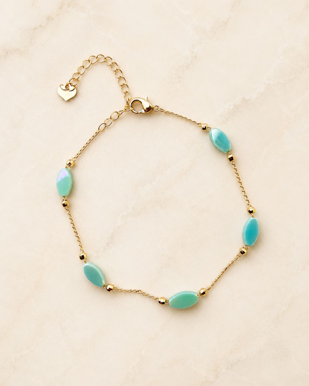 Gold Turquoise Oval Bead Chain Anklet for Women