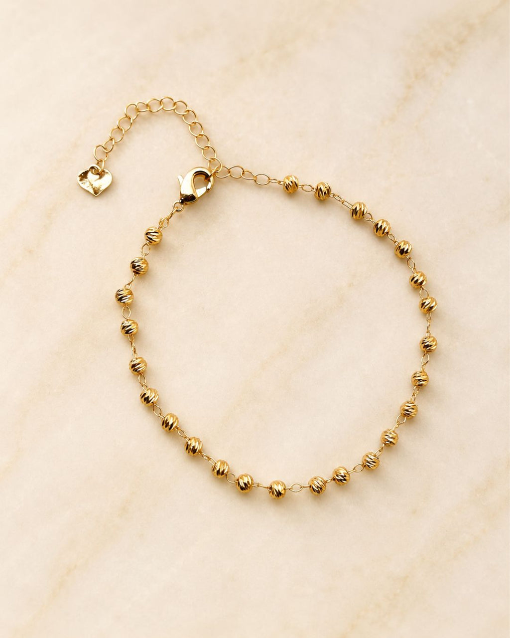 Gold Textured Bead Chain Anklet for Women