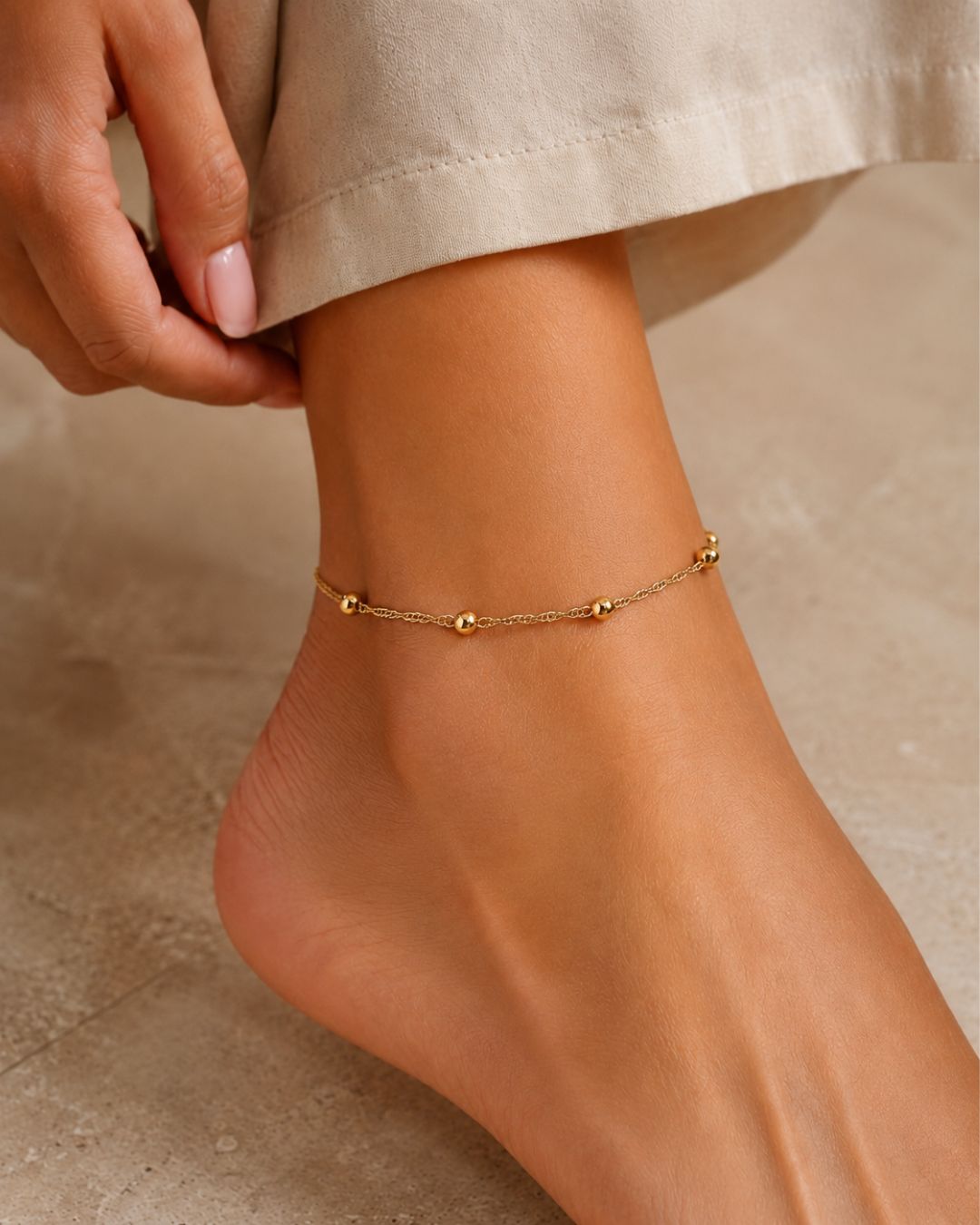 Gold Smooth Bead Chain Anklet for Women