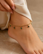 Gold Bead Chain Teardrop Charm Anklet for Women