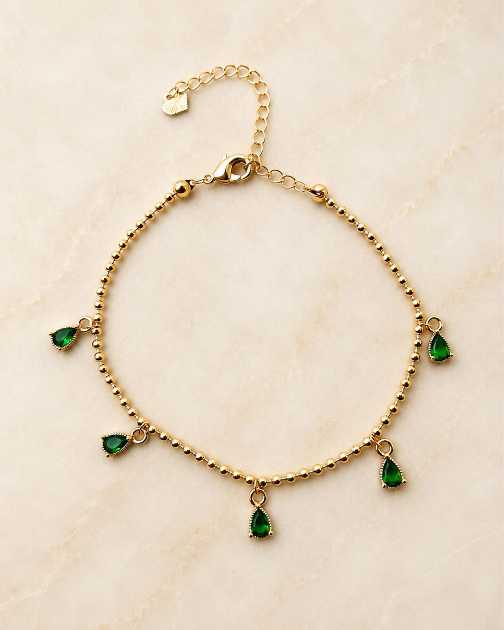Gold Bead Chain Teardrop Charm Anklet for Women
