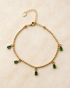 Gold Bead Chain Teardrop Charm Anklet for Women