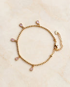 Gold Bead Chain Teardrop Charm Anklet for Women