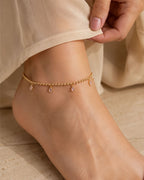 Gold Bead Chain Teardrop Charm Anklet for Women