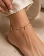 Gold Bead Chain Teardrop Charm Anklet for Women