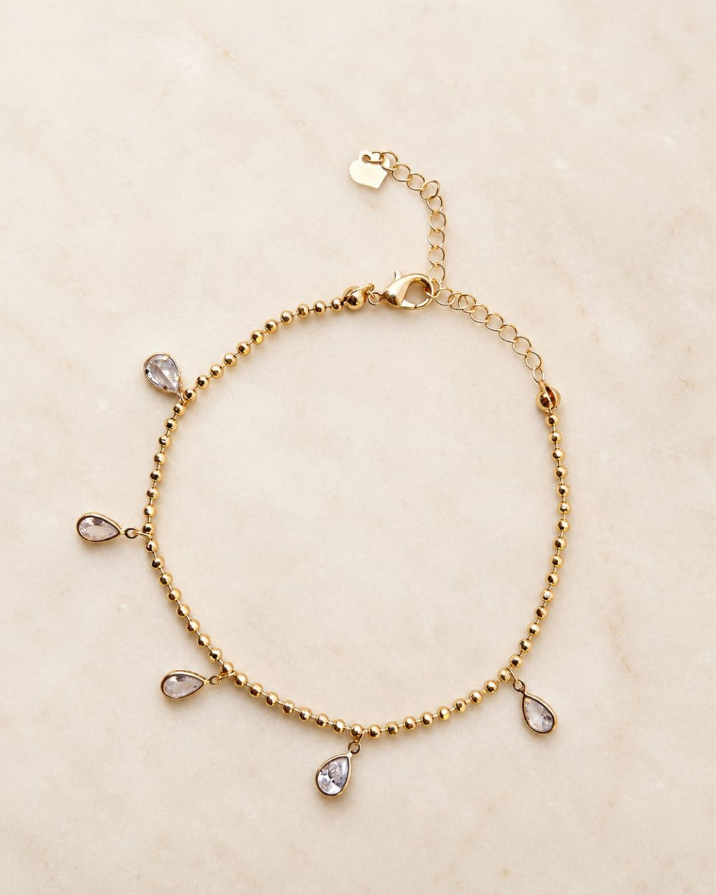 Gold Bead Chain Teardrop Charm Anklet for Women