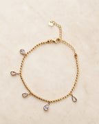 Gold Bead Chain Teardrop Charm Anklet for Women