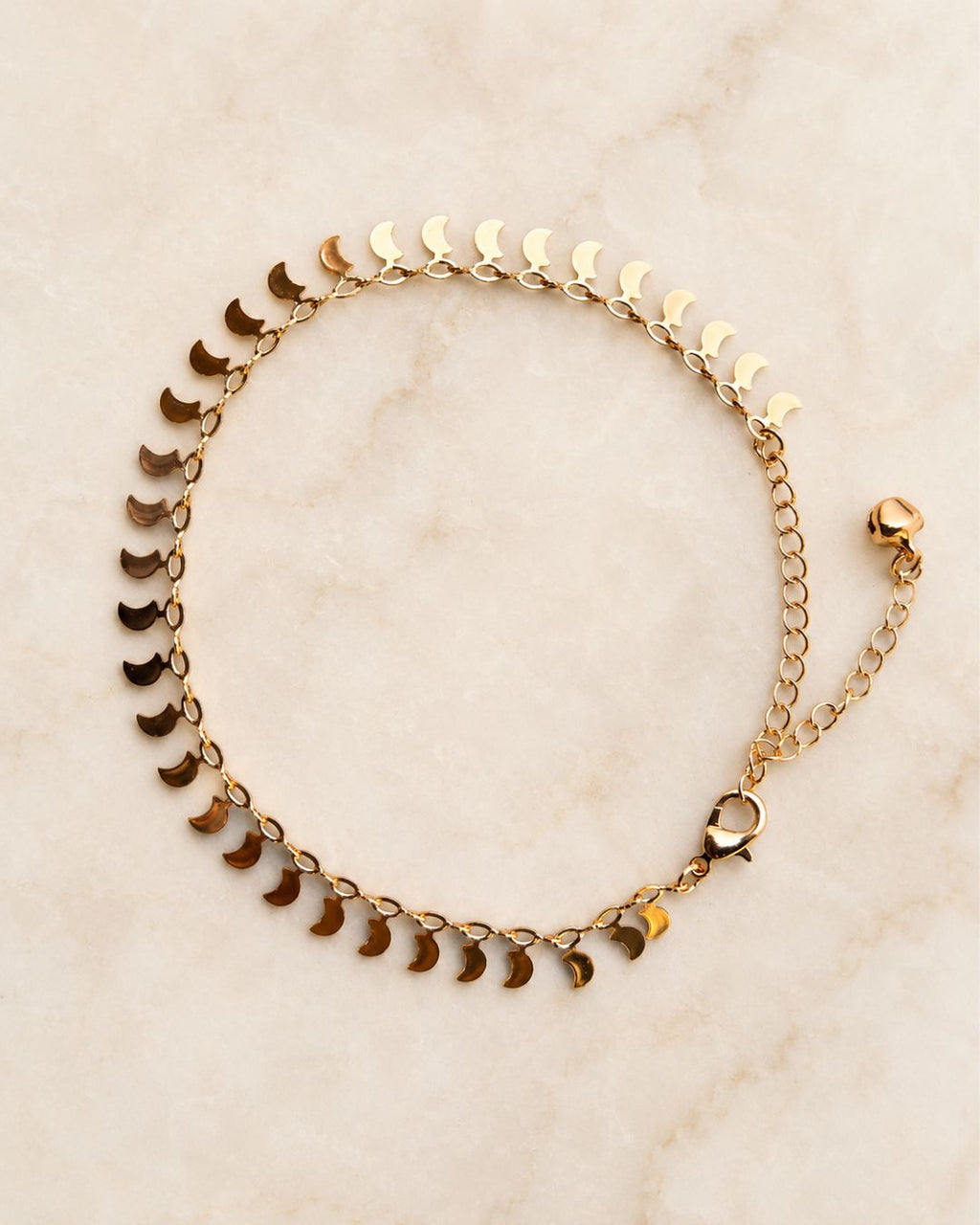 Gold Crescent Moon Charm Anklet for Women