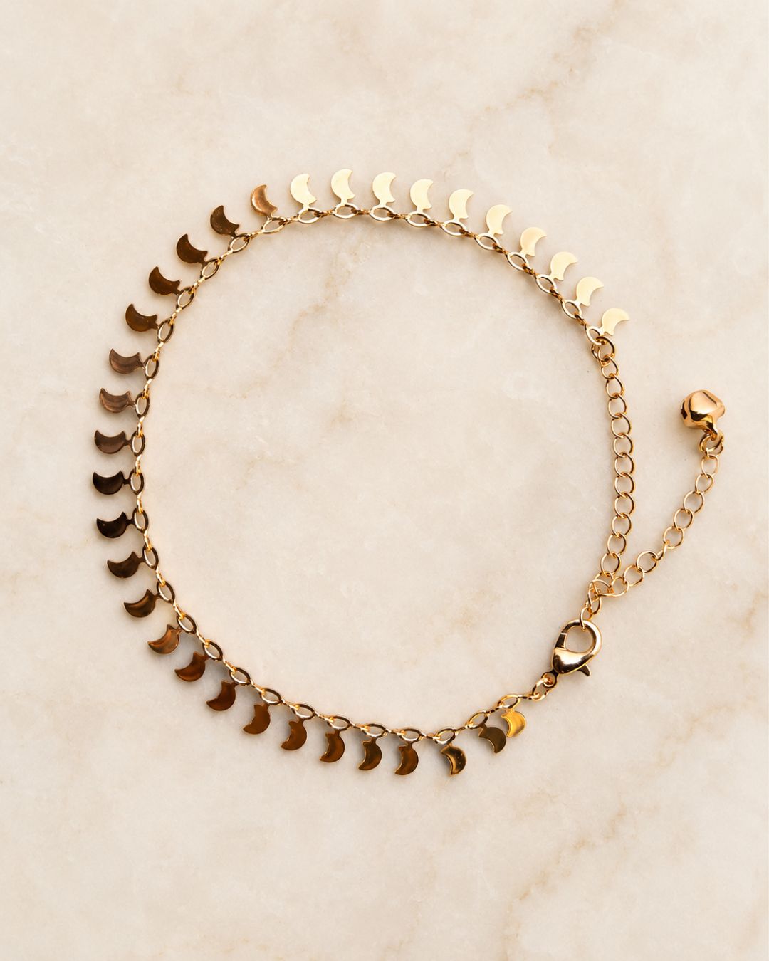 Gold Crescent Moon Charm Anklet for Women