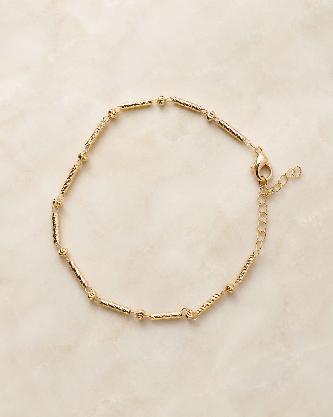 Gold Twisted Bar Bead Anklet for Women