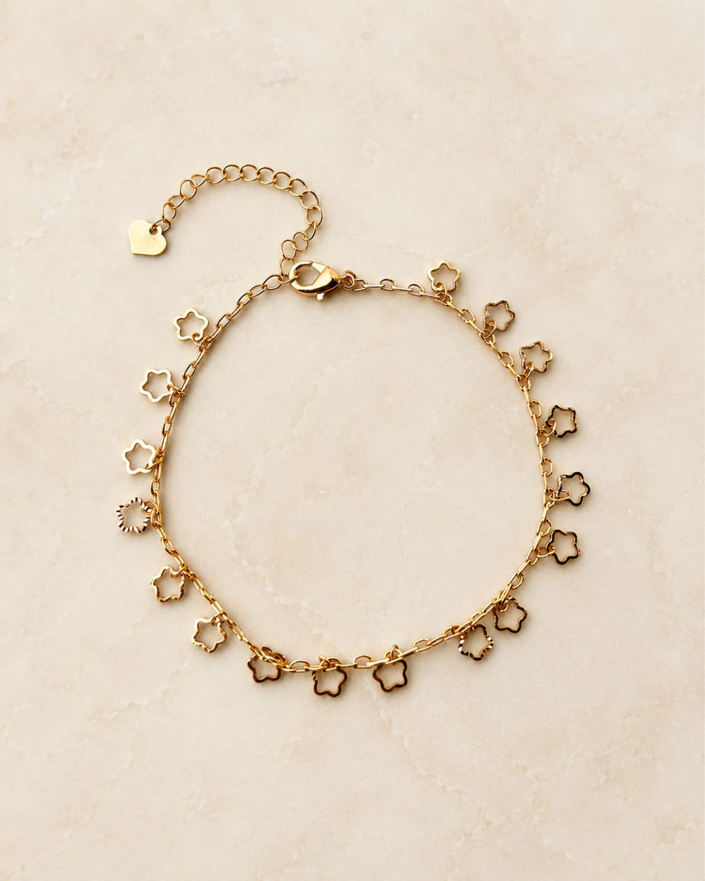 Gold Floral Outline Charm Anklet for Women