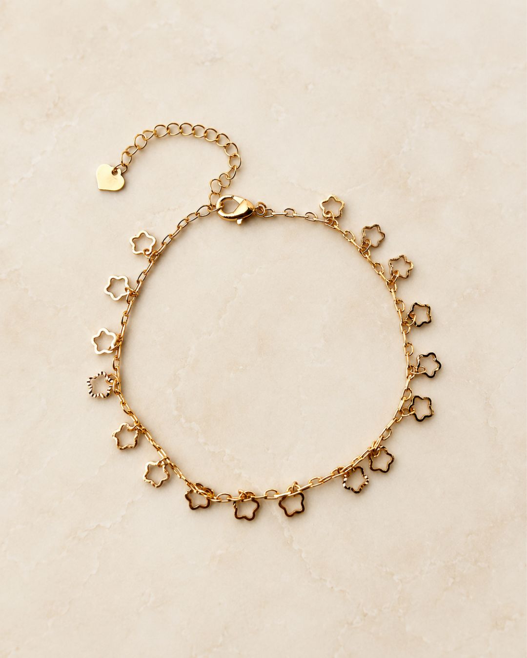 Gold Floral Outline Charm Anklet for Women