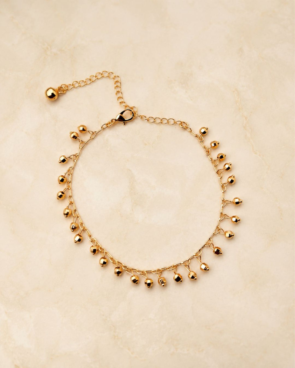 Gold Bead Drop Charm Anklet for Women