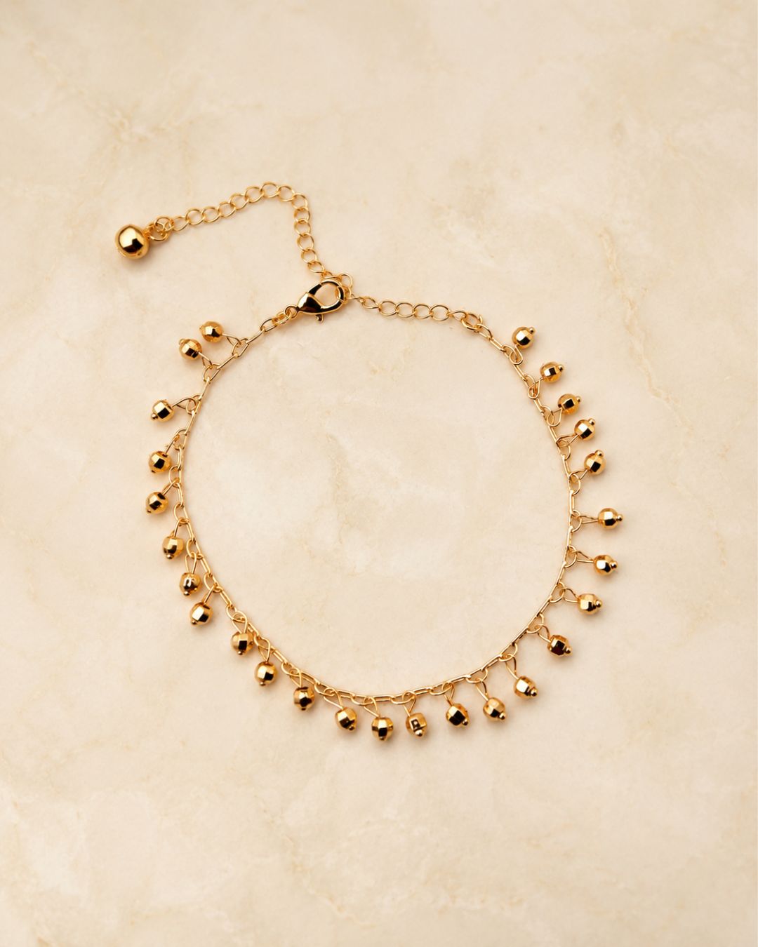 Gold Bead Drop Charm Anklet for Women