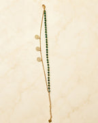Gold Green Beaded Double Layer Coin Charm Anklet