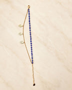 Gold Blue Beaded Hamsa Charm Double Layer Anklet