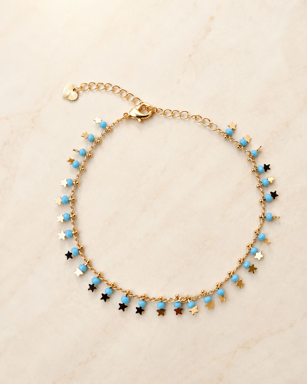 Gold Turquoise Star Charm Anklet