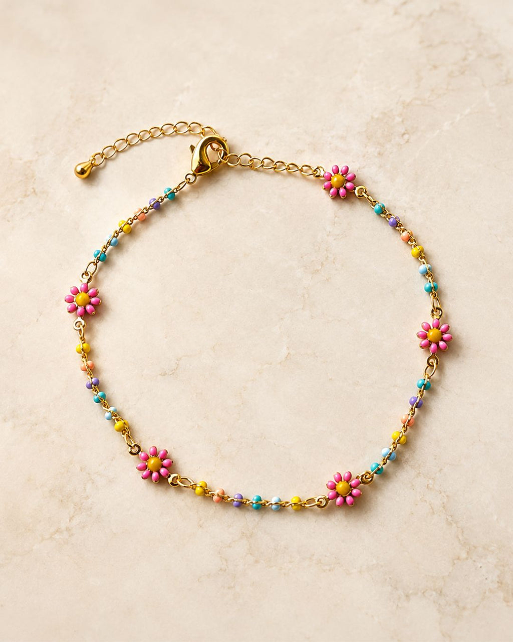 Gold Multicolor Floral Bead Anklet