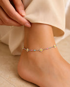 Silver Multicolor Daisy Bead Anklet
