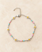 Silver Multicolor Daisy Bead Anklet