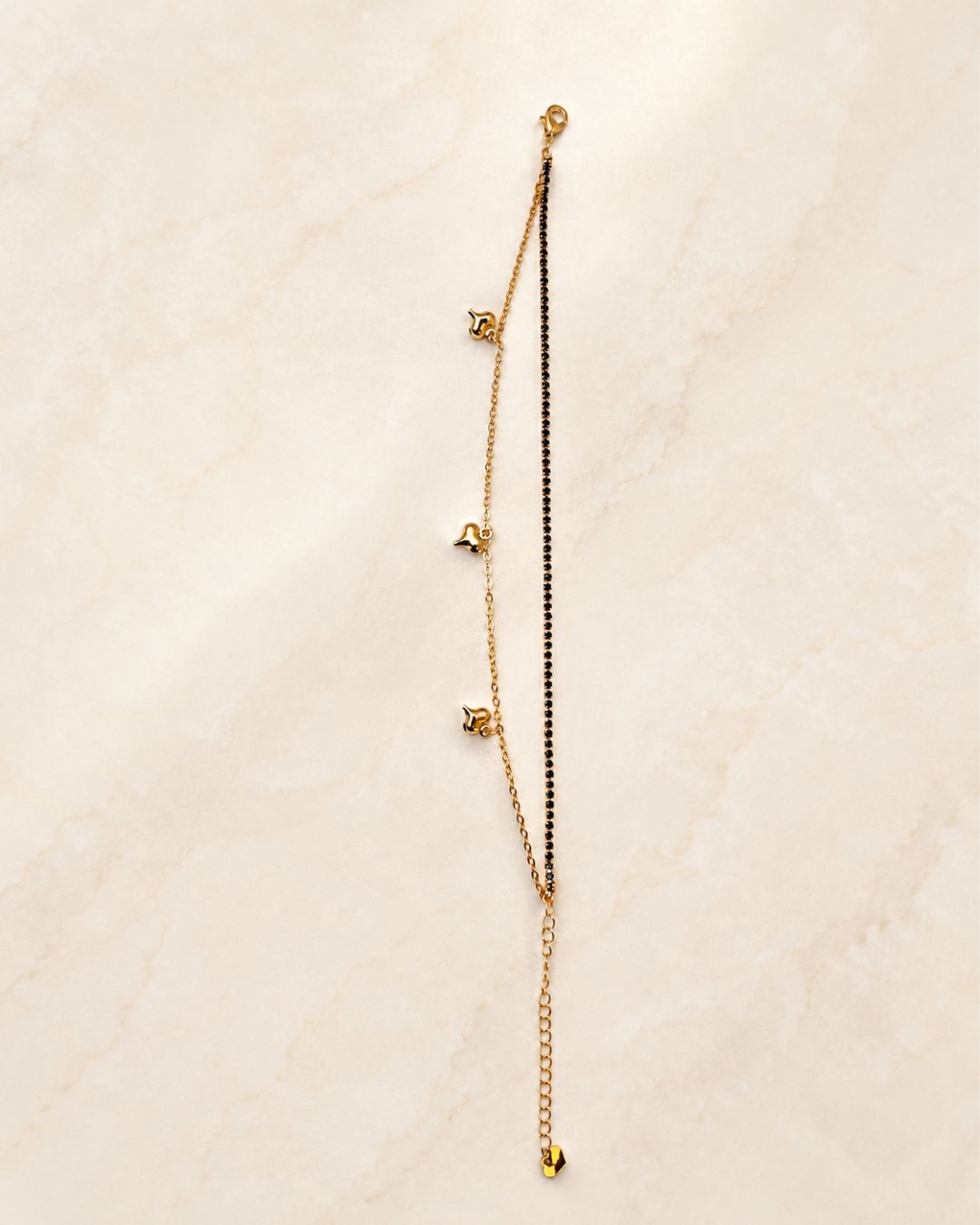 Gold Black Double Layer Heart Charm Anklet for Women