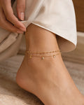 Gold Double Layer Heart Charm Anklet for Women