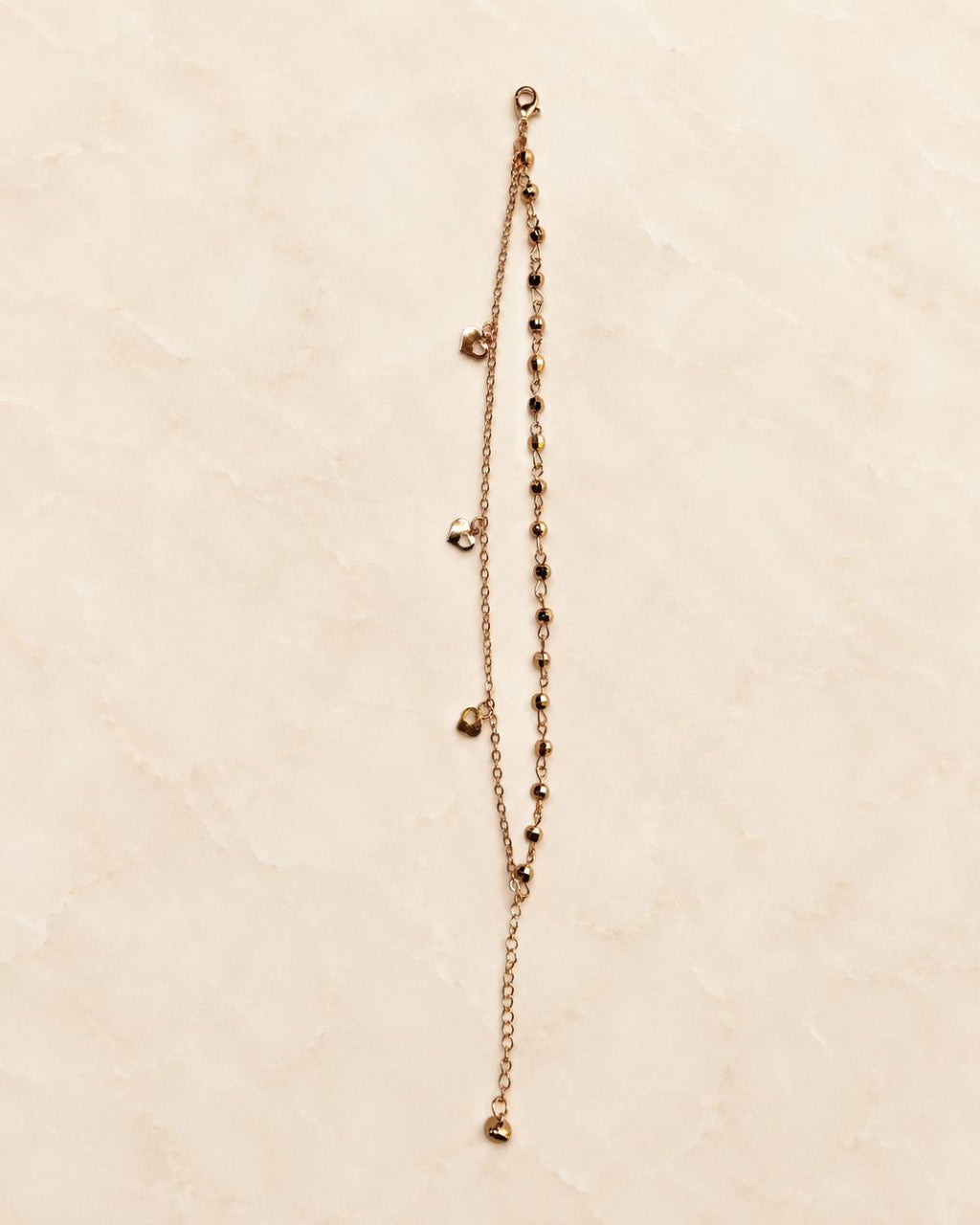 Gold Double Layer Heart Charm Anklet for Women