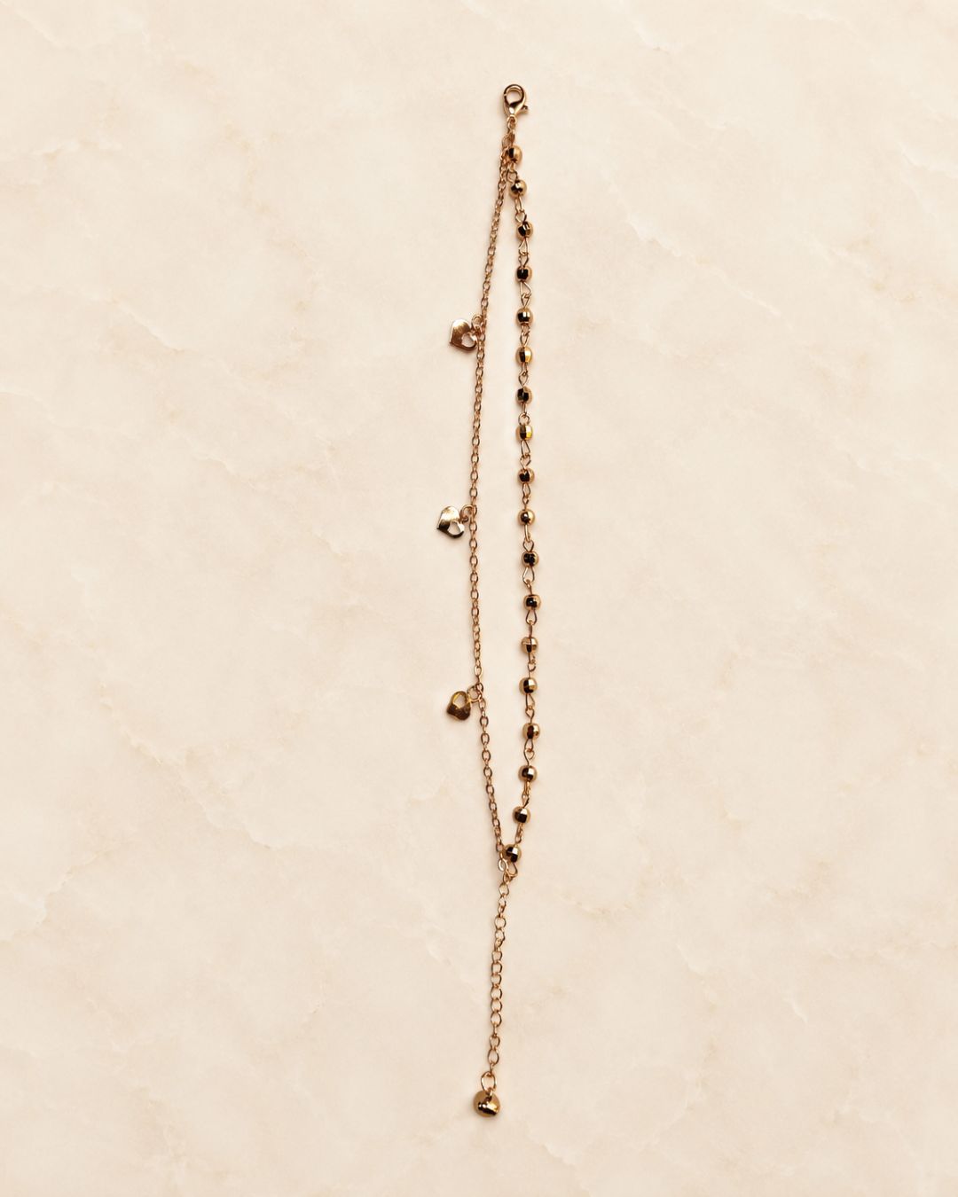 Gold Double Layer Heart Charm Anklet for Women