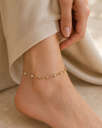 Gold Pearl & Crystal Station Anklet for Women