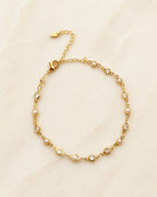 Gold Pearl & Crystal Station Anklet for Women