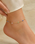 Gold Multicolor Flower Bead Anklet for Women