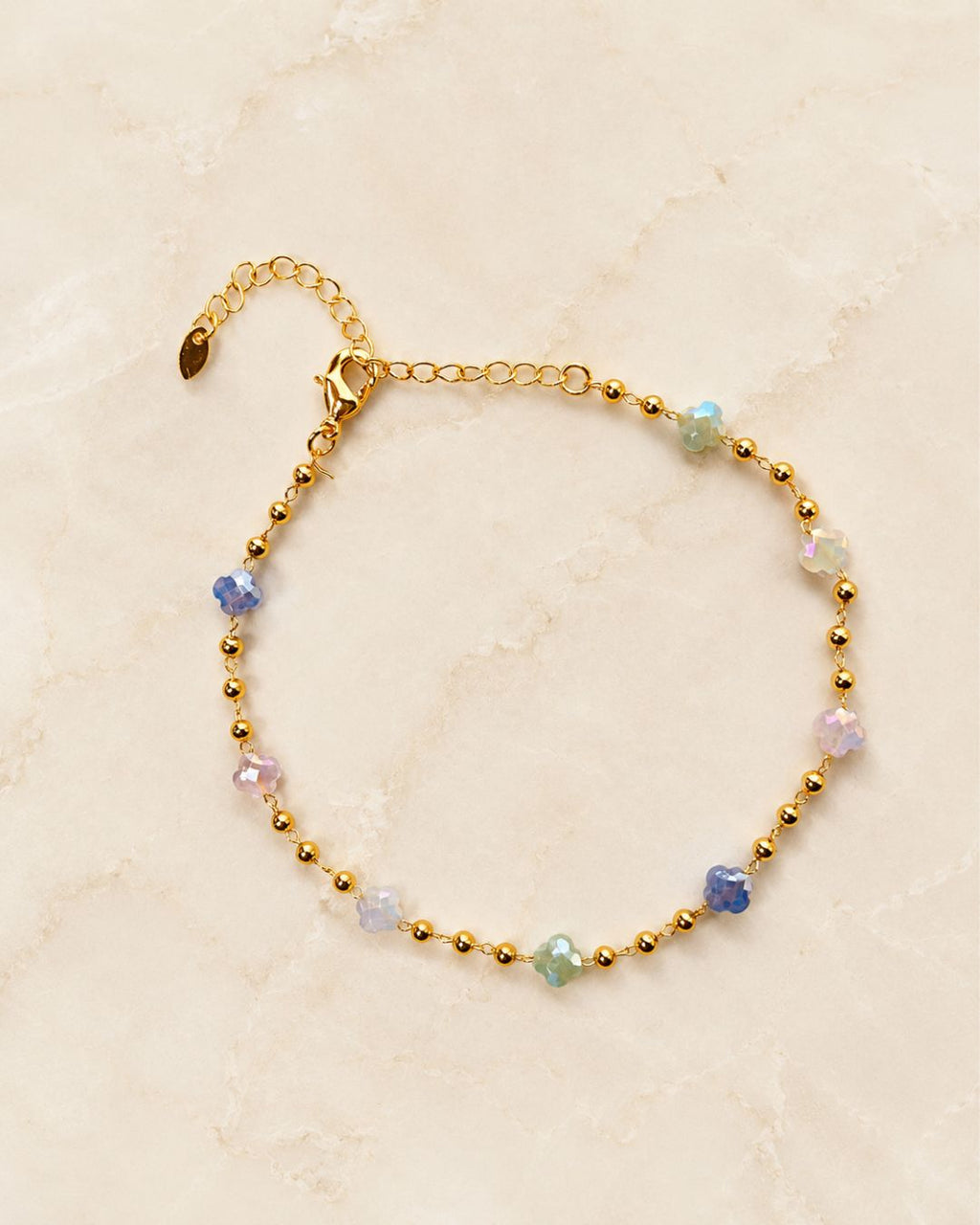 Gold Multicolor Flower Bead Anklet for Women
