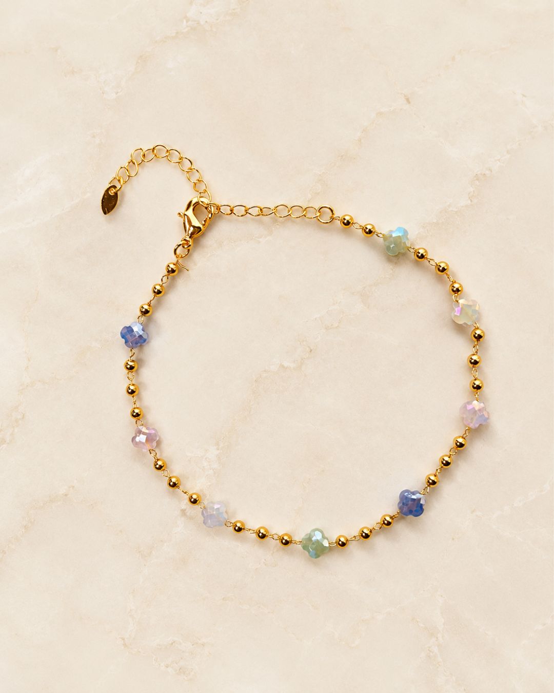 Gold Multicolor Flower Bead Anklet for Women