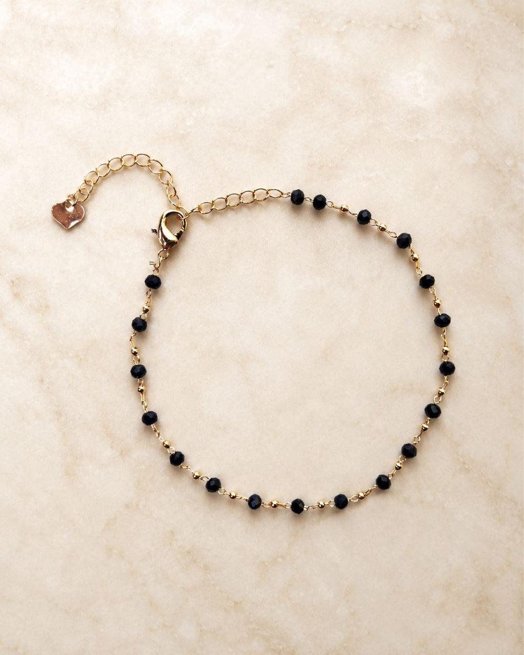 Gold Black Beaded Anklet for Women